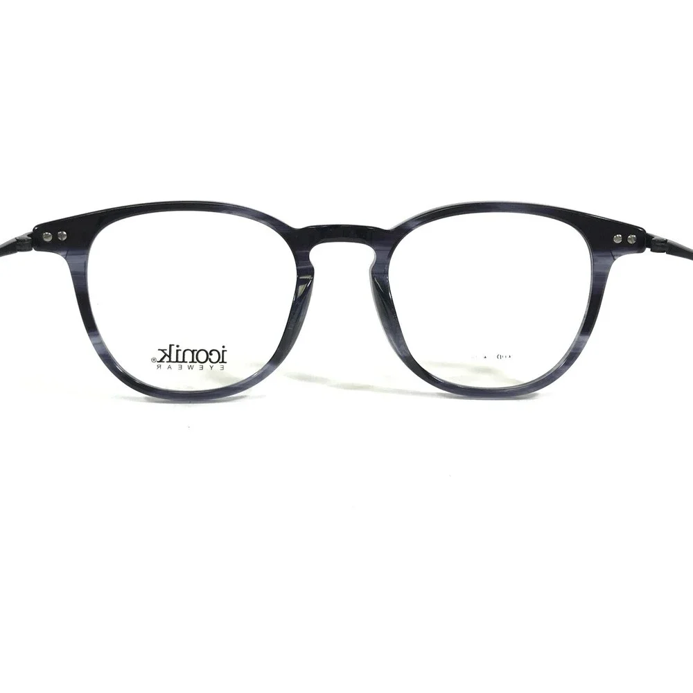 Iconik Eyeglasses Frames Cairo C02 Grey Blue Horn Round Full Rim 48-20-140